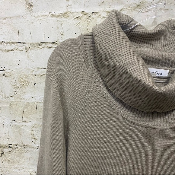 Calvin Klein Beige Charcoal Gray Stretch Cowl Neck Sweater Dress - Picture 2 of 6